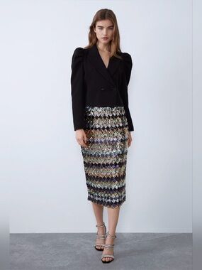 Multi-Color Sequin Chevron Pencil Skirt